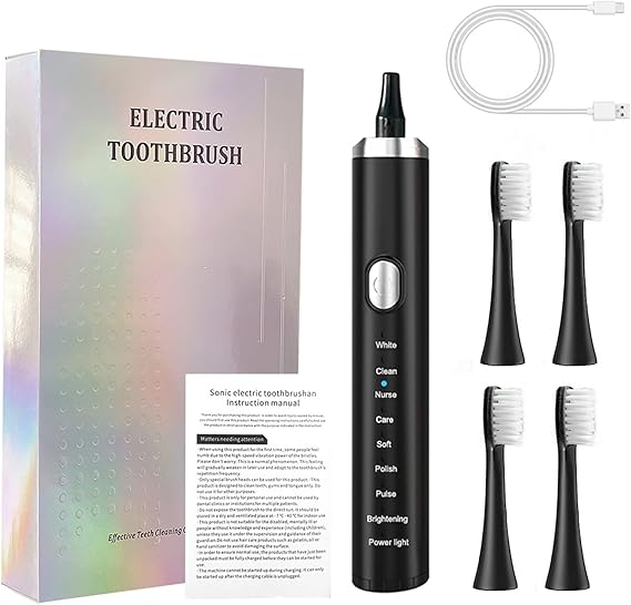 Electric Toothbrush,2025 New Rechargeable Deep Clean Toothbrush with 4 Replacement Heads,8 Modes with 2 Minutes Built in Smart Timer,Black Toothbrush for Women Kids Men Adults