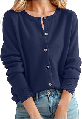 Womens Lightweight Cashmere Cardigan Long Sleeves Button Down Kintted Sweater Cropped Winter Coat