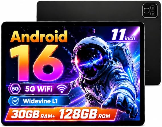 2026 Latest 11 Inch Android 16 Tablet, Tablet with 30GB RAM+128GB ROM, 1TB Expandable, 1280 * 800 Eye-Care LCD Display, 7800mAh Battery, WiFi 6+BT5.4 Ultra-Thin Tablet for Study Entertainment