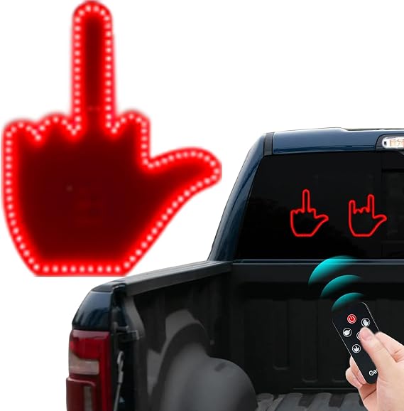 Middle Finger Car Light - Glo Hand Gesture Light for Car,Light Up Middle Finger for Cars Window, Led Hand Gesture with Remote,Road Rage Hand Led Sign, Fun Truck Accessories