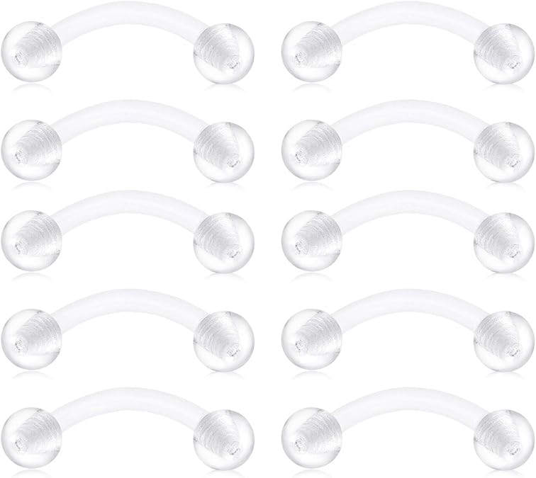 Clear Bioflex Acrylic Curved Barbell Belly Button Rings Snake Eyes Tongue Ring Retainer Piercing 14G 12/14/16 mm