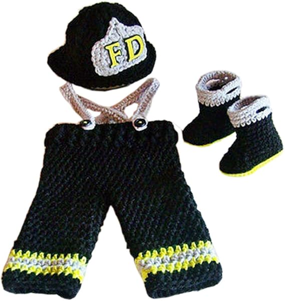 Pinbo Newborn Boys Photography Prop Crochet Fireman Hat Pants Shoes