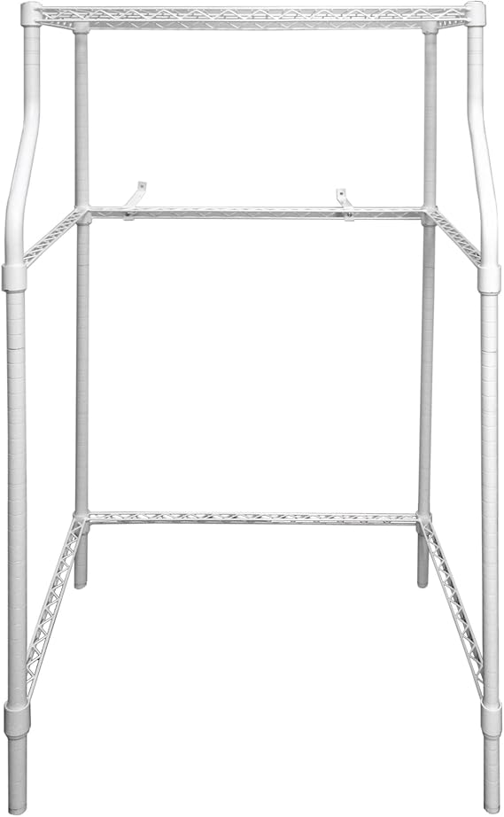 Magic Chef Compact Home Laundry Stand with Upper Dryer Shelf, White | Compact Laundry Stand, White Powder Coated Metal