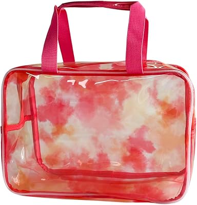 TotePrint TPU Waterproof Red Handbag Iridescent Cosmetic Bag with Comfortable Hand, Clear Makeup Toiletry Carry Pouch Transparent Travel Essential Storage Bag for Vacation Bathroom Red