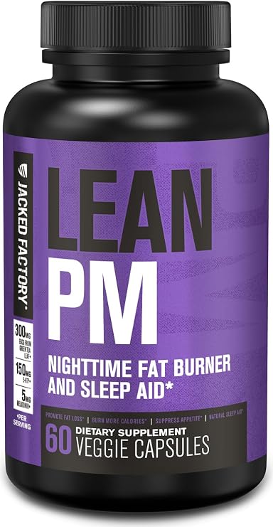Jacked Factory Lean PM Night Time Fat Burner, Sleep Aid Supplement, Appetite Suppressant for Men and Women - 60 Stimulant-Free Veggie Weight Loss Diet Pills