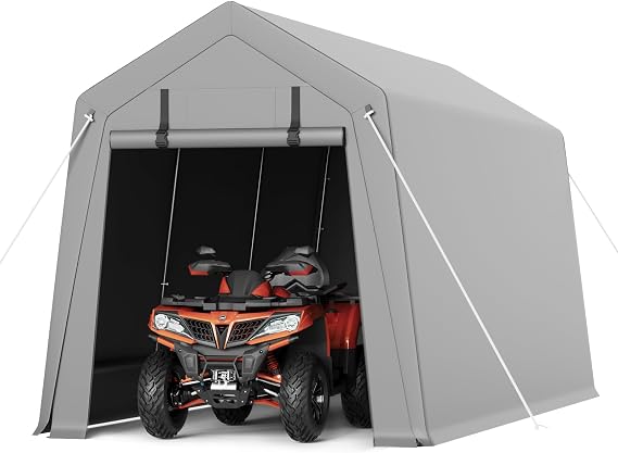 10 x 15 ft Carport Storage Shed, Portable Garage, Garden Shed Tent with Roll-up Zipper Door & Metal Frame, Heavy Duty Waterproof Tarp, Storage for Motorcycle, Bike, Firewood, Garden Tools