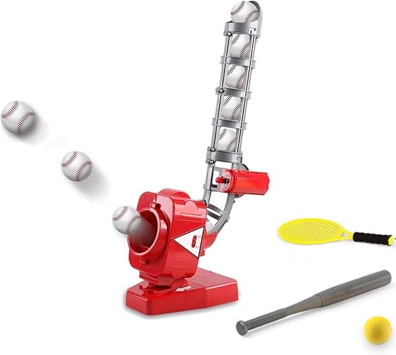 Automatic Baseball Pitching Machine, Adjustable Height Ball Launcher, 5-7 Second Auto Pitch, Batting and Fielding Trainer for Beginners, Indoor and Outdoor Use
