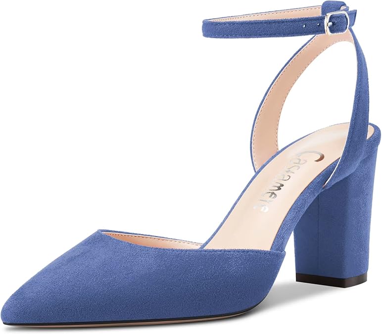 Castamere Women Chunky Block High Heel Pointed Toe Pumps Ankle Strap Slingback Buckle Wedding Party Sexy Dress Shoes