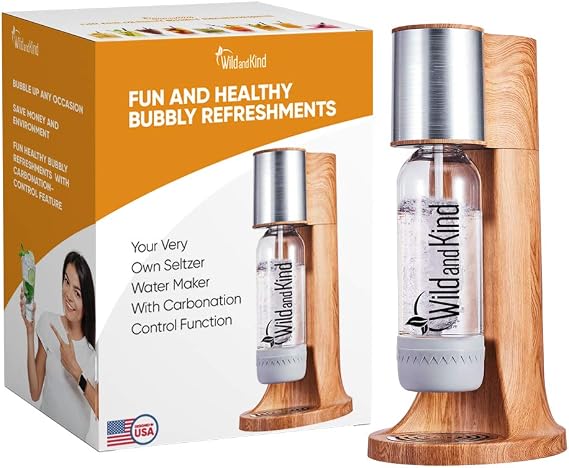 Sparkling Water Maker, Best Water Carbonator and Soda Maker Machine for Home, Easy to Use, Spill & Leak Free, Your Very Own Seltzer Water Maker With Carbonation Control Function (Wooden)