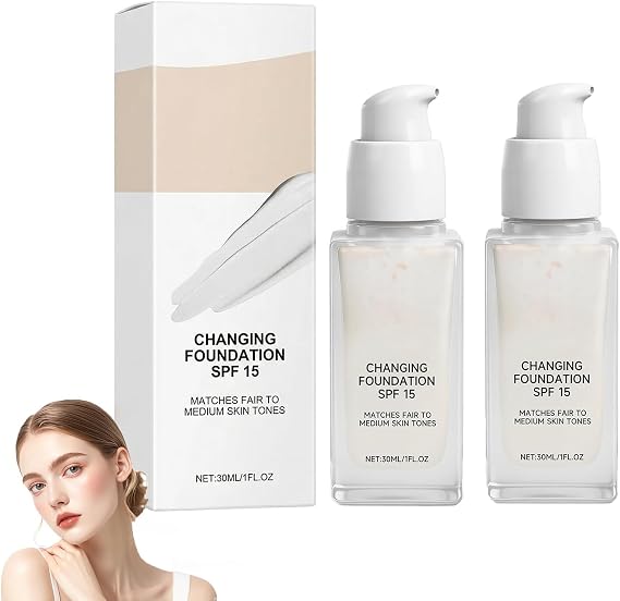 Color Changing Foundation for Mature Skin, 2026 Upgrade 2-In-1 Hydrating Lightweight SPF 15 Liquid Foundations, Long Wear Makeup Concealer Foundation, Natural Glace for All Skin Tones ，2
