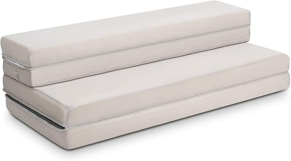 GIANTEX Tri-Fold Folding Mattress Twin XL - Portable Sofa Bed with Washable Cover & Handles, 4 Inch High-Density Foam Guest Bed for Camping, Sleepovers, Floor Couch for Adults - Grey