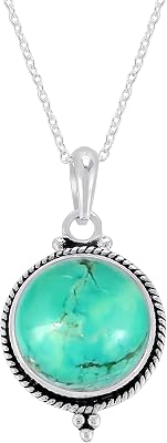 TISHAVI Sterling Silver Pendant Necklace for Women 18 Inch, Gemstone Pendant for Women Sterling Silver, Chain Pendant for Women