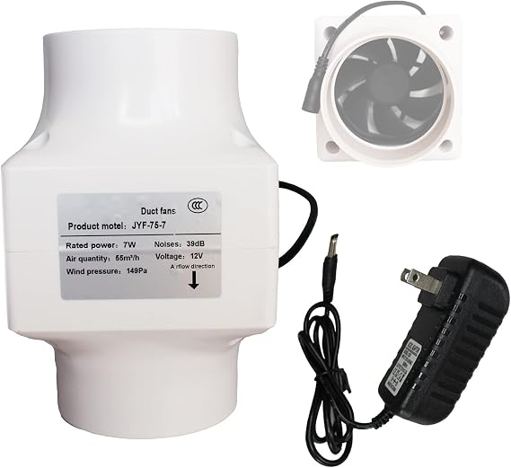 3 Inch Inline Duct Fan 12V 7W Extractor Fan Inline Duct Hydroponic Air Blower Exhaust Fan Kitchen Grow Room Ventilation Vent