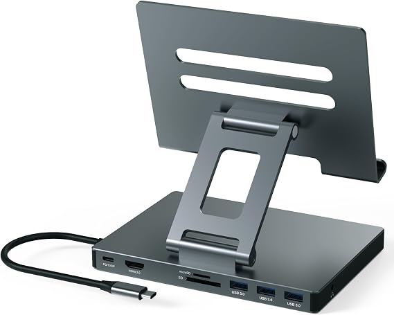 2026 iPad Pro USB C Hub Stand, Adapter for iPad Pro M5 M3 M4 13 12.9 11 Inch iPad Air Docking Station 4K 60Hz HDMI, SD/TF Card Reader, 3 USB 3.0 Port, 3.5mm Audio, iPad mini A16 Galaxy Tablet Dock