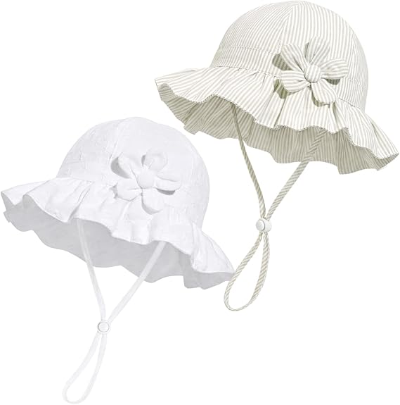 Baby Girl Wide Brim Bucket Hats with UPF 50+ Outdoor Adjustable Beach Hat with Sun Hat
