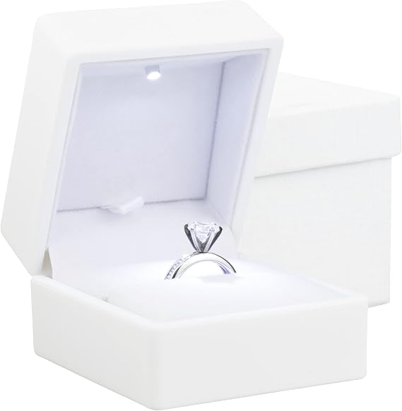 Noble Ring Box with Light - Unique LED Engagement Ring Box for Proposal Ring or Special Occasions (White)