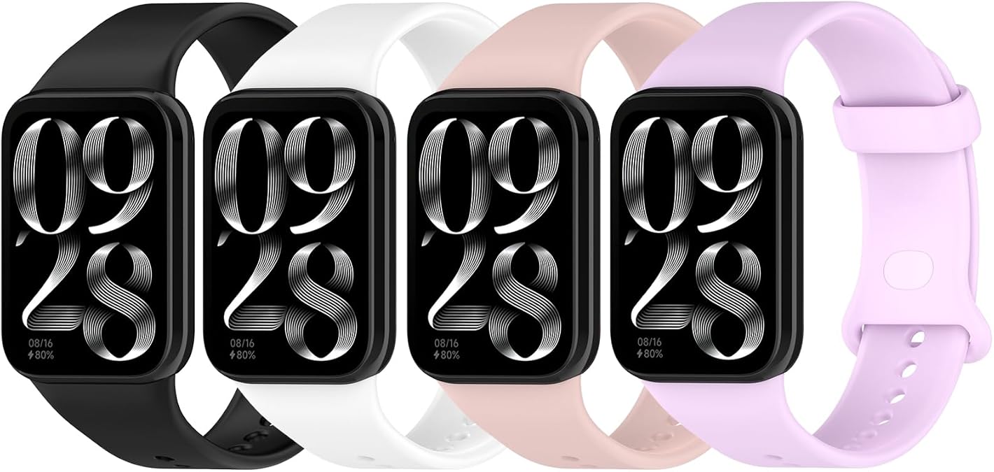 E ECSEM 4Pack Bands Compatible for Xiaomi Smart Band 9 Pro Band for Women Men, Waterproof Sport Silicone Replacement Wristband Watch Strap for Xiaomi Smart Band 9 Pro Smartwatch Accessories