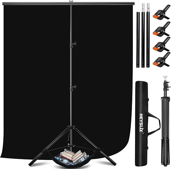 Black Screen Blackground with Stand 2x2M/6.5x6.5Ft,1.5 x2M BlackScreen Photography Backdrop Kit for Gaming,Photo Studio,Stream,Chroma Key