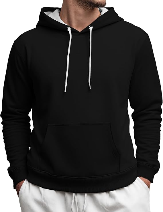 domirica Long Sleeve Hoodies for Men Casual Solid Color Hooded Sweatshirts Workout Drawstring Pullover with Pocket
