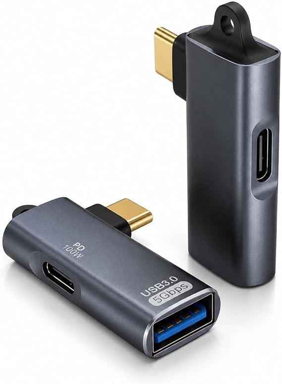 Coverzone Type-C OTG 2-in-1 Adaptör PD 100W Hızlı Şarj USB 3.0 5Gbps Type-C ve USB-A Bağlantı Mobil Tablet Notebook için | ZR1050 (Gri)