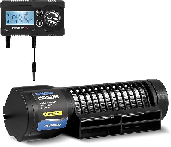 Poafamx Aquarium Chiller, DC12V Aquarium Cooling Fan with 3-Speed Adjustable Controller, Cross-Flow Fish Tank Cooler for Axolotl, Automatic Temperature Control Aquarium Cooler (3W)