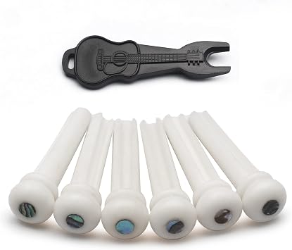 MAXCHEER Guitar 6Pcs Acoustic Guitar Bridge Bone Pins with Pearl Shell Dot Guitar Pressure String Nails Pin Guitar Parts
