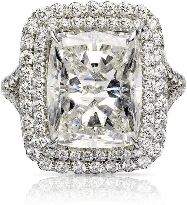 AZQ Fashion 925 Sterling Silver Shiny Full Diamond Ring Princess Square Cubic Zirconia Rings CZ Diamond Multi Row Ring Eternity Engagement Wedding