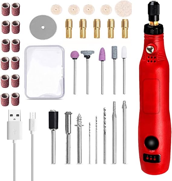 KMUXEJ Cordless Rotary Tool Adjustable Speed Mini Electric Grinder Rechargeable Engraving Pen with 3 Speed and 36Pcs Accessories for Sanding Polishing Drilling Carving QH(gules)