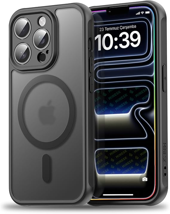 Minesk iPhone 12 Pro Max için MagSafe ile Uyumlu MattCover Serisi Arkası Mat Polikarbonat Kenarları Silikon ve Köşeleri Güçlendirilmiş Kamera Korumalı ince Silikon Kılıf (Manyetik, 12 Pro Max)