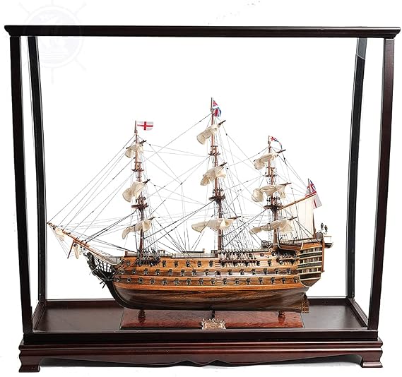 Old Modern Handicrafts Fully Assembled HMS Victory Large with Table Top Display Case - Premiun Wood - Museum Quality Ship Model for Home & Office - 40 x 13.75 x 39.25 inches