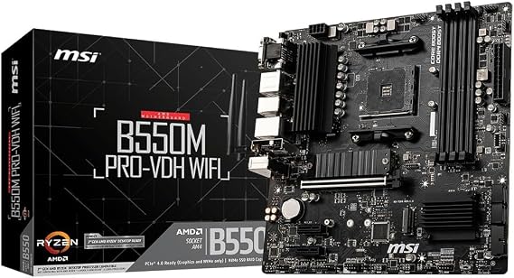MSI B550M PRO-VDH WiFi ProSeries Motherboard (AMD Ryzen 5000, AM4, DDR4, PCIe 4.0, SATA 6Gb/s, M.2, USB 3.2 Gen 1, Wi-Fi, Bluetooth, D-SUB/HDMI/DP, Micro-ATX)
