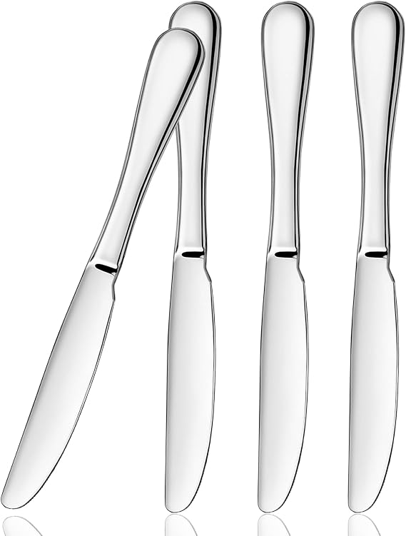 ATB Dinner Knives Set, Stainless Steel Table Knife, Butter Spreder, 2/4/6 Pieces Mirror Polished Dinner Knife, Sturdy and Dishwasher Safe, Silverware Cutlery (4 Pcs)