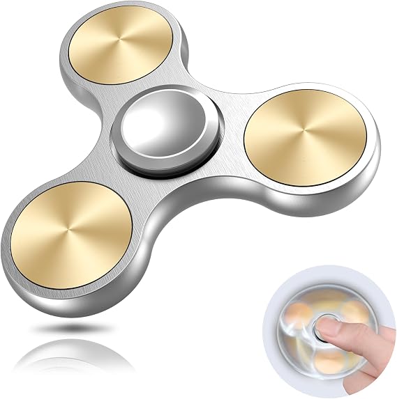 Aolcev Fidget Spinner Metal Fidget Toy Stainless Steel Fast Bearing 4-10 Minutes Spins Hand Spinner Tri Finger Gyro Toy EDC ADHD Focus Anxiety Stress Relief Toys Gifts for Kids Adults-Silver Gold