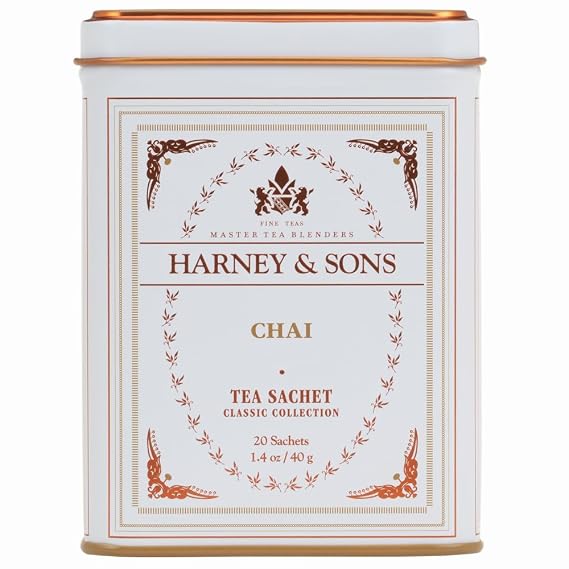 Harney & Sons Chai, Spiced Black Tea, 20 Sachets | Brew Masala Chai at Home, Classic Collection