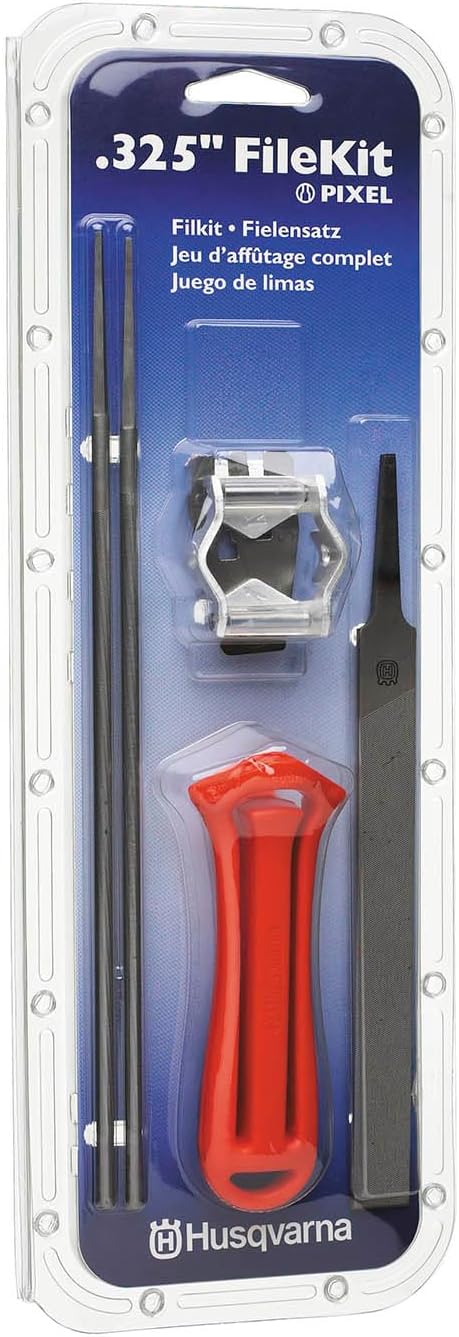 Husqvarna X-Cut SP33G Chainsaw File Kit, Chain Sharpener Kit | Chain saw sharpener tool kit for .325-inch Pixel chainsaw chains, includes handle, combination guide, flat and round files,