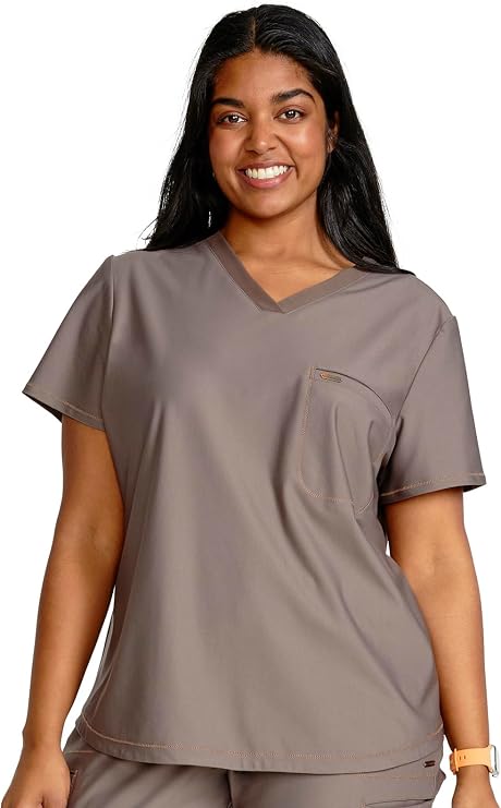 Cherokee Scrubs for Women V-Neck Top Tuckable Contemporary Fit Top, Stretch Knit, Moisture-Wicking, Shirttail Hem - CK819