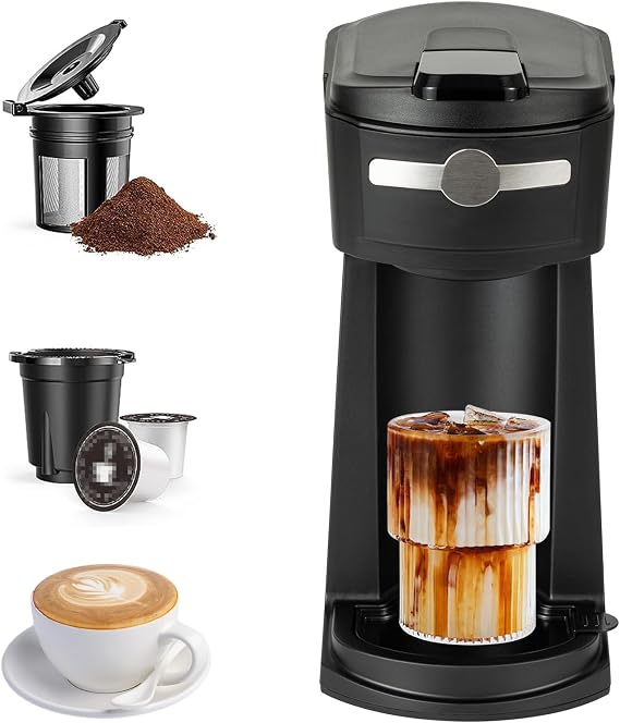2-in-1 K Coffee Maker, 6-14 oz Brew Sizes, Auto Shut Off, Reusable Filter, Uses Coffee Pods, Ground Coffee and Loose Leaf Tea