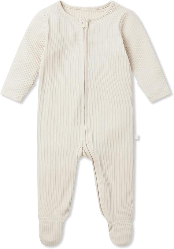 MORI Baby Ribbed Clever Pajamas with Two-Way Zips & Scratch Mitts Footed Nightwear Viscose from Bamboo & Cotton