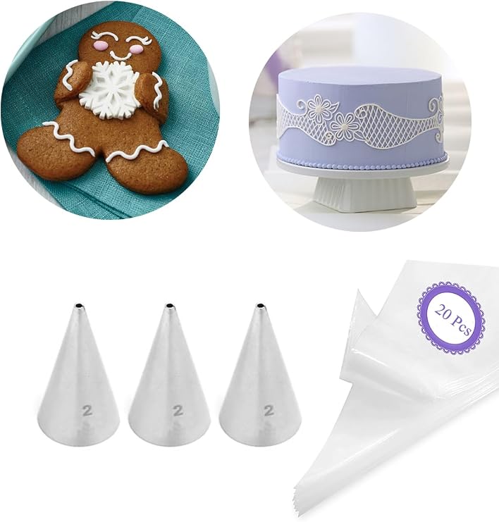 #2 Piping Tip and Bag Set, Fine Writing Tips for lettering, Cake Decorating