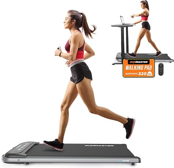 RunMaster Under Desk Treadmill for Home and Office - 320lbs Weight Capacity, Quiet, Efficient, Walking Pad, Four LED Display, Space-Saving Portable Jogging Machine with Remote Control