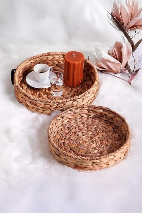 Deconox 2-Piece Handmade and Natural Wire Mesh Round Tray Set, 2-Piece Natural Wire Mesh Round Basket Set