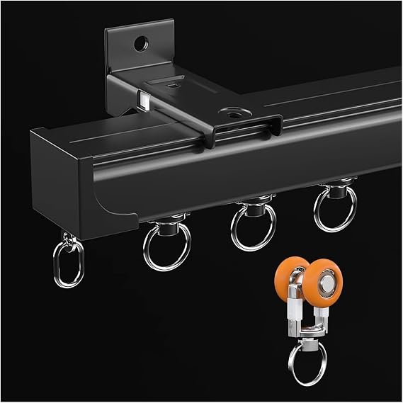 YLLFFLL White Black Wall Mounted Curtain Rail for Curtains, Drapes, And Room Dividers, Aluminum Heavy Duty Single Sliding Curtain Track System, Commercial Home Office(Black,12ft/3.7m)