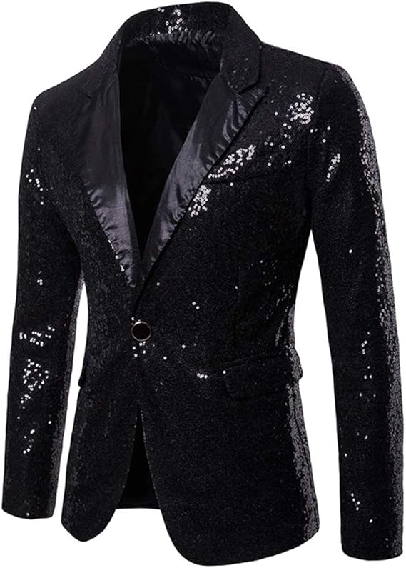 Cloudstyle Mens One Button Sequin Dress Suit Jacket Party Festival Tuxedo Sport Coat