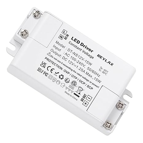 REYLAX 12V LED Driver 15W, Power Supply Unit, 240V AC to 12V DC Transformer
