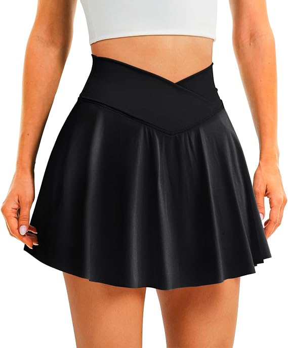 DLOODA Womens Tennis Skirt Crossover High Waisted Skort with Pockets Shorts