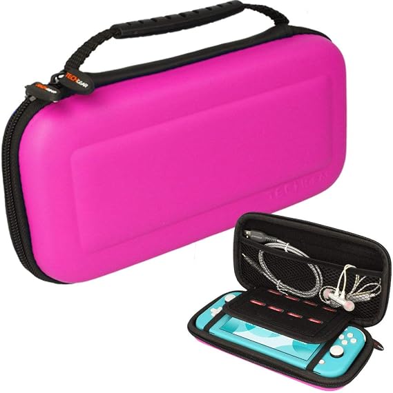 TECHGEAR Switch Lite Case, Hard Protective Carry Travel & Storage Case Cover Designed for Nintendo Switch Lite, 8 Game Card Slots + Accessories - Pink