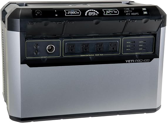 Goal Zero Yeti PRO 4000 Portable Power Station, 4000 Watt Hour LiFePO4 Battery, Expandable Solar Generator Home Backup System, 3600 W Out, (6th Gen) | 3600W Continuous/7200W Surge Output, 4,000+ Cycle/10-Year Life, Mil-Std 801H Rated, Expandable with Tank PRO 4000 Batteries