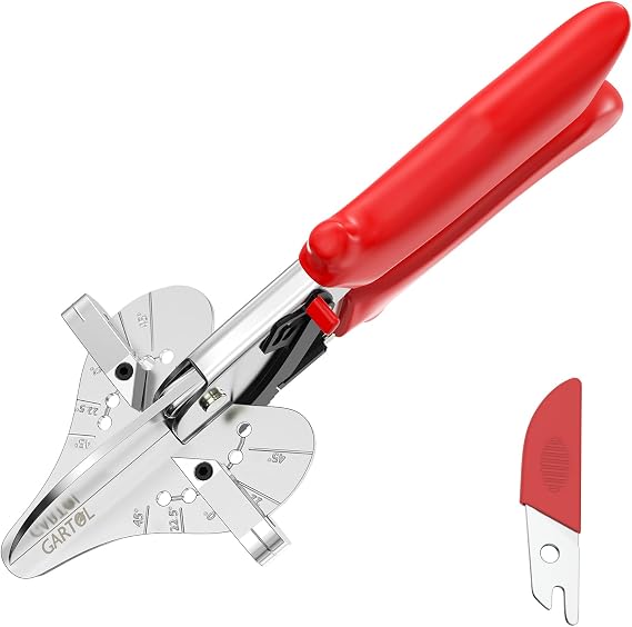 GARTOL Precise Miter Shears, 22.5-135 Adjustable Angle Cutter for Shoe Moulding and Quarter Round, Hand Tool for PVC Trunking, Soft Wood Trim and Crafting with SK5 Steel Blade & Spare Blade