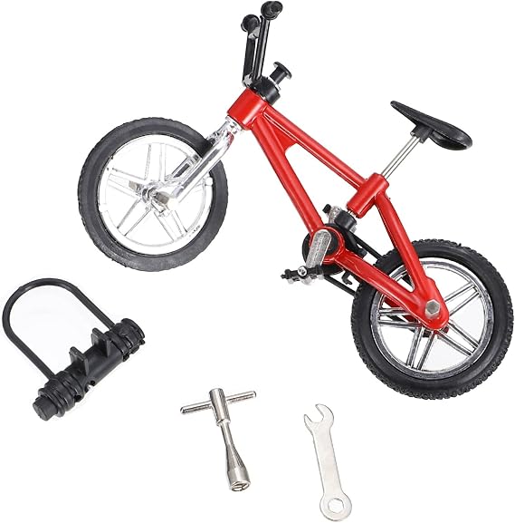LIOOBO Mini Finger Bike Toy with Moving Pedals and Wheels Durable Metal BMX Fingerboard for Kids Desktop Play and Collectible Gift Includes Wrench and Padlock