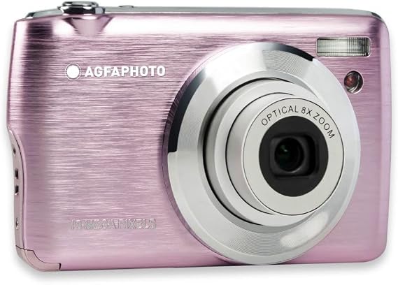 AgfaPhoto Realishot DC8200 – Dijital kamera, kompakt, 18 MP, Full HD, LCD ekran, 2,7 inç, optik zoom 8 x, lityum pil ve SD kart 16 GB, pembe)